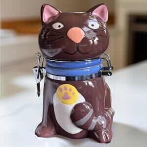 Boston Warehouse Vintage Brown Cat Treat Jar